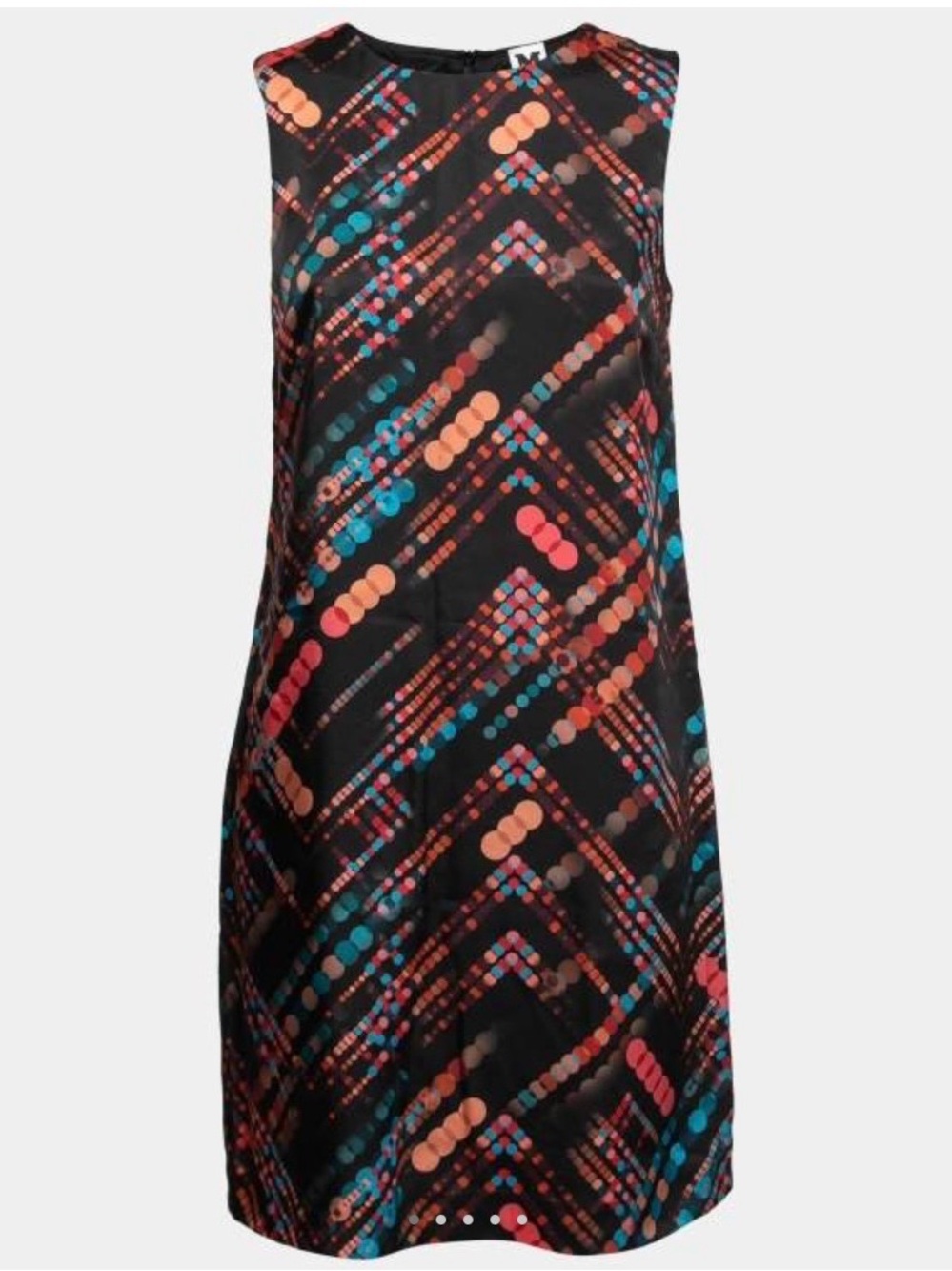 Missoni M Sz 48 IT/12 US Black Silk Geo Dot Shift Dress in Coral & Teal New
